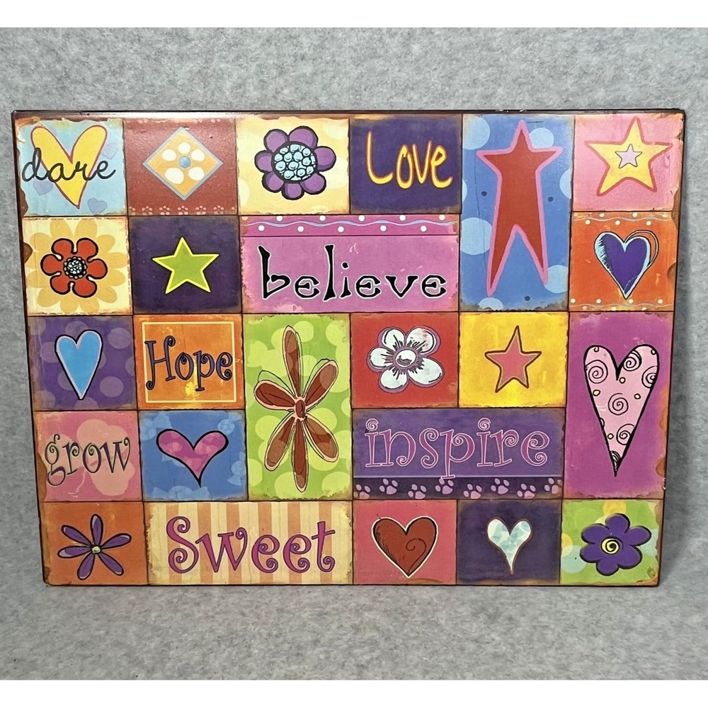Colorful Inspirational Metal Wall Art Plaque Inspire Believe Hope Love Home